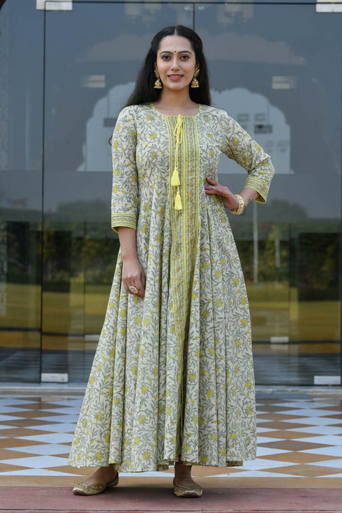 MULMUL DALAJA FLORAL JAAL BLOCK PRINTED FIT & FLARED DRESS WITH DUPATTA MULMUL DALAJA FLORAL JAAL BLOCK PRINTED FIT & FLARED DRESS WITH DUPATTA